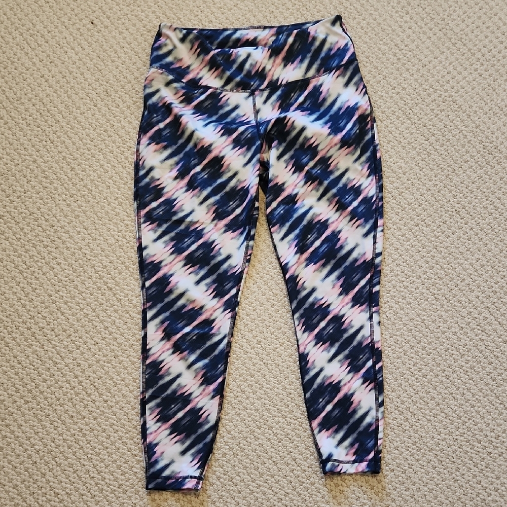 ZELOS Womens Leggings with Blue and Pink Pattern